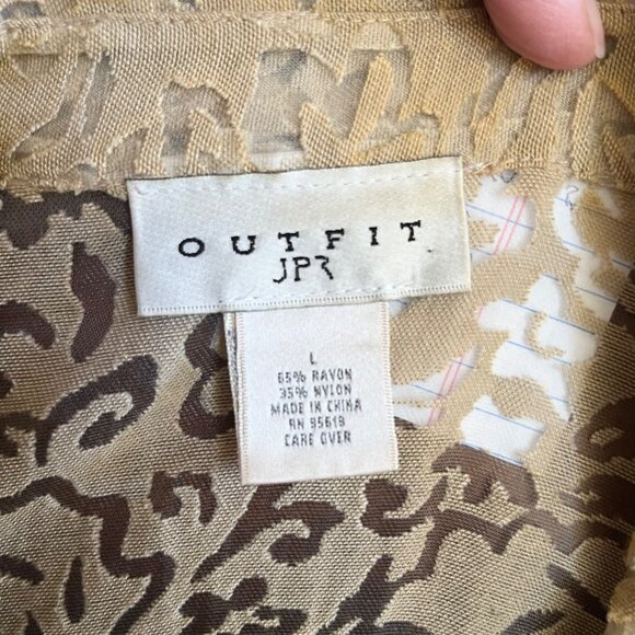 Sheer Burnout Beige Floral Button Up‎ Shirt 3/4 Sleeves Size L By Outfit JPR - Picture 6 of 9